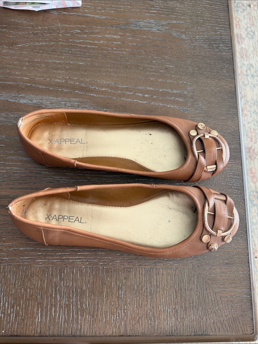 x-appeal Tan Ballet Flats with Buckle Accent